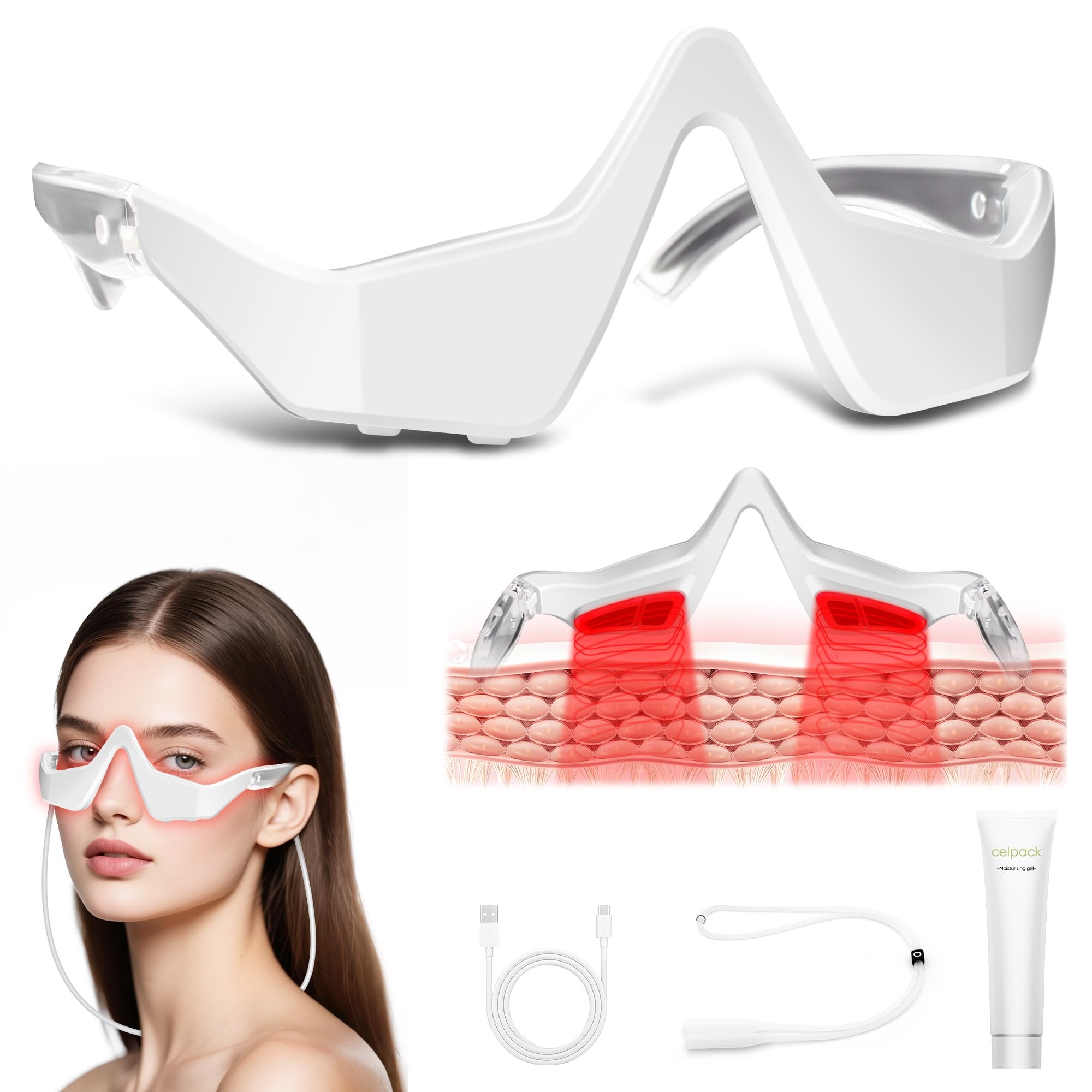 Light Therapy Glasses - EMS赤色光アイマッサージャーグラス 電気マイクロカレント アンチエイジングアイケアデバイス くま取り 目の疲れ緩和 しわ取り