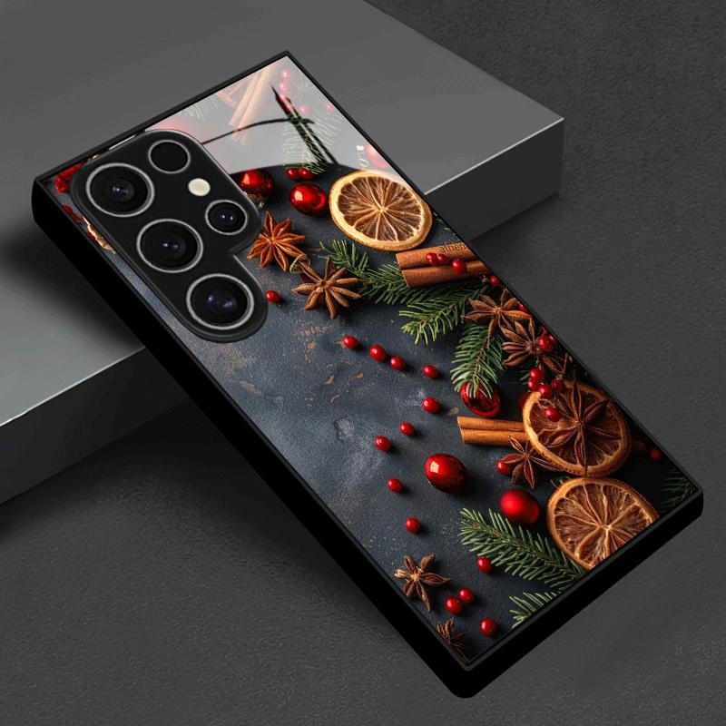 Samsung Galaxy S24 - クリスマスデコレーションデザイン、メッキ加工のガラス製スマートフォンケース。Samsung Galaxy S26、S25、S24、S23、S22、S20 FE/Ultra/Plusに対応。