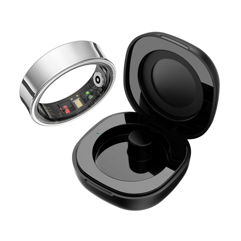 Temperature Ring Skin - 充電ケース付きのスマートリング。男女兼用。体温、健康状態、睡眠をモニタリング。Android/iOSスマートフォンに対応。バッテリー持続時間は60日。モデル：R09。