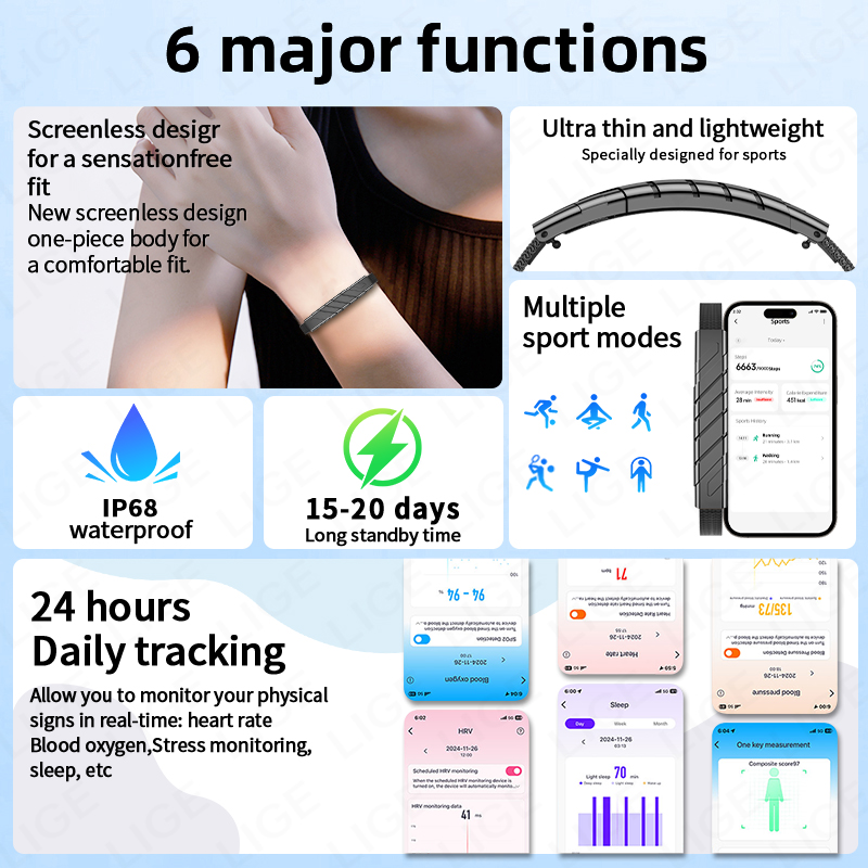LIGE NO スクリーンレススマートブレスレット 心拍数ヘ - Fall Detection Watch のレビューと価格